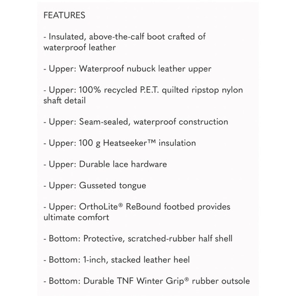 The North Face Zophia Lace Up Tall Boots Sz 8 Insulated Nubuck Waterproof - Picture 14 of 14